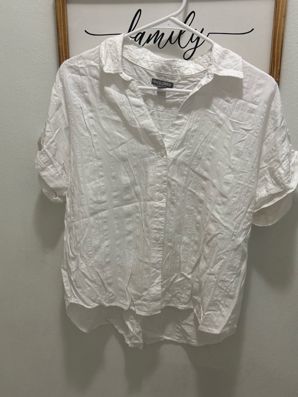 Falls Creek White Textured V-Neck Button Shirt